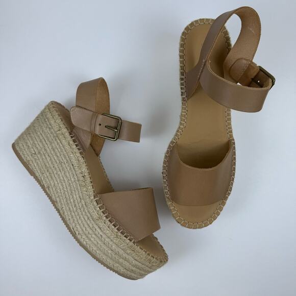 Soludos Minorca Brown Leather Espadrille Platform Sandals Size 9 - Picture 1 of 8